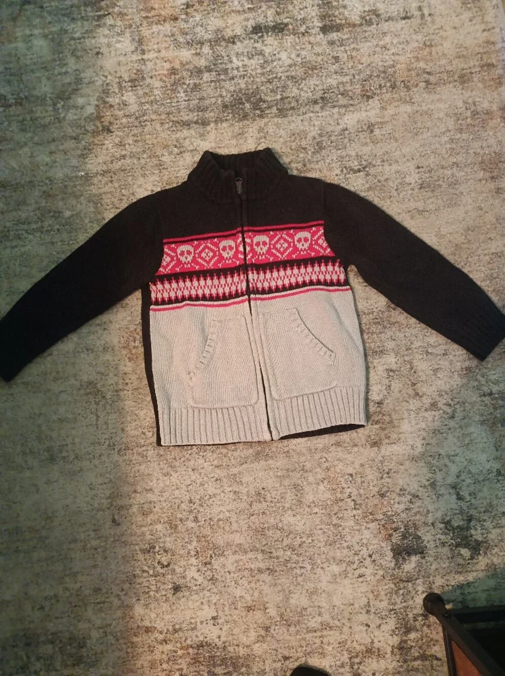 Old Navy Kids Fair Isle Zip Sweater Jacket in Black, Cream and Red